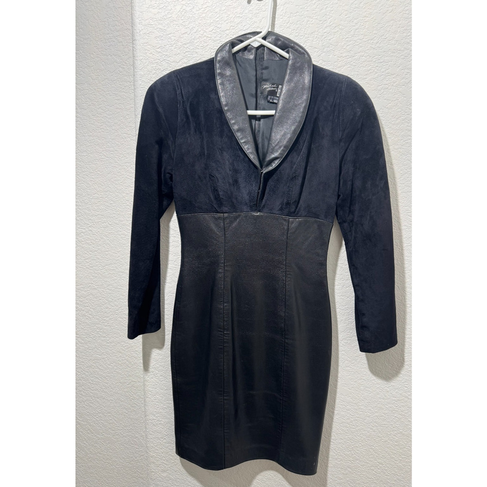 Vintage Michael Hoban North Beach Black Suede Leather Cocktail Dress Sz S